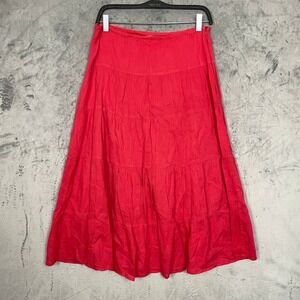 Boho Tiered Cotton Midi Skirt Red Peasant Festival A Line Small Vacation Party